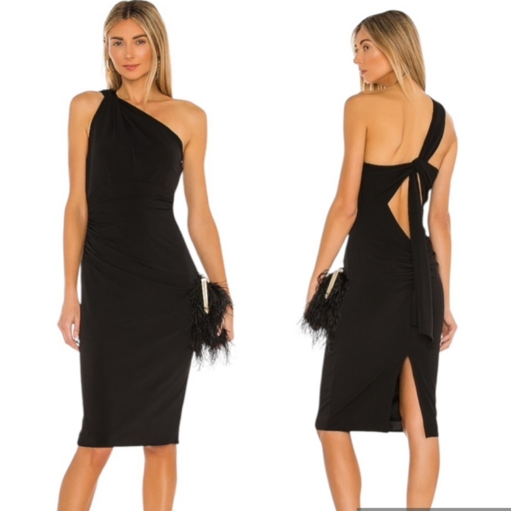 Katie May High Roller Draped One Shoulder Jersey Knit Dress Black Size M